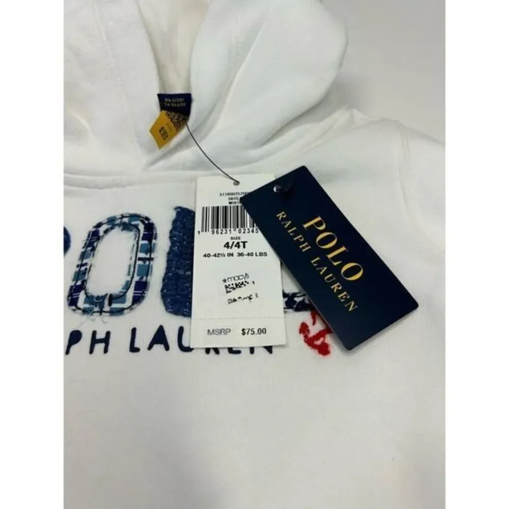 Polo Ralph Lauren Girls‎ White Dress With Blue Polo Logo Size 4/4T